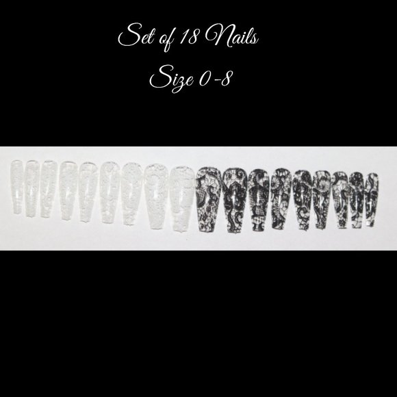 Black and White Lace- press on nail set - Picture 1 of 10